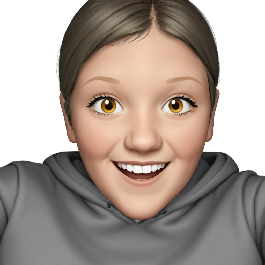smiling girl in grey hoodie emoji