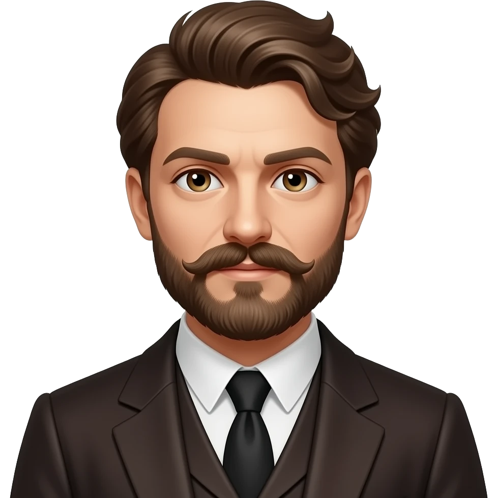 Paul Verlaine from RimLaine with hazel eyes, chestnut brown hair, dark brown metallic suit emoji