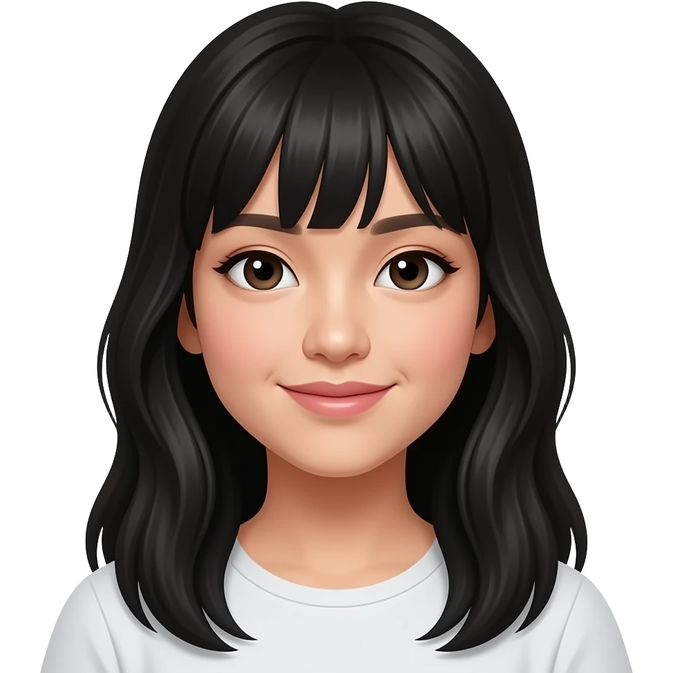 Southeast Asian women with bangs and long black hair, had black eyes and has cute and sweet face. emoji