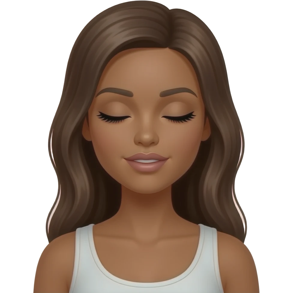 Brown skin brown hair eyes closed Barbie wearing neutral clothing getting eyelash extensions done emoji