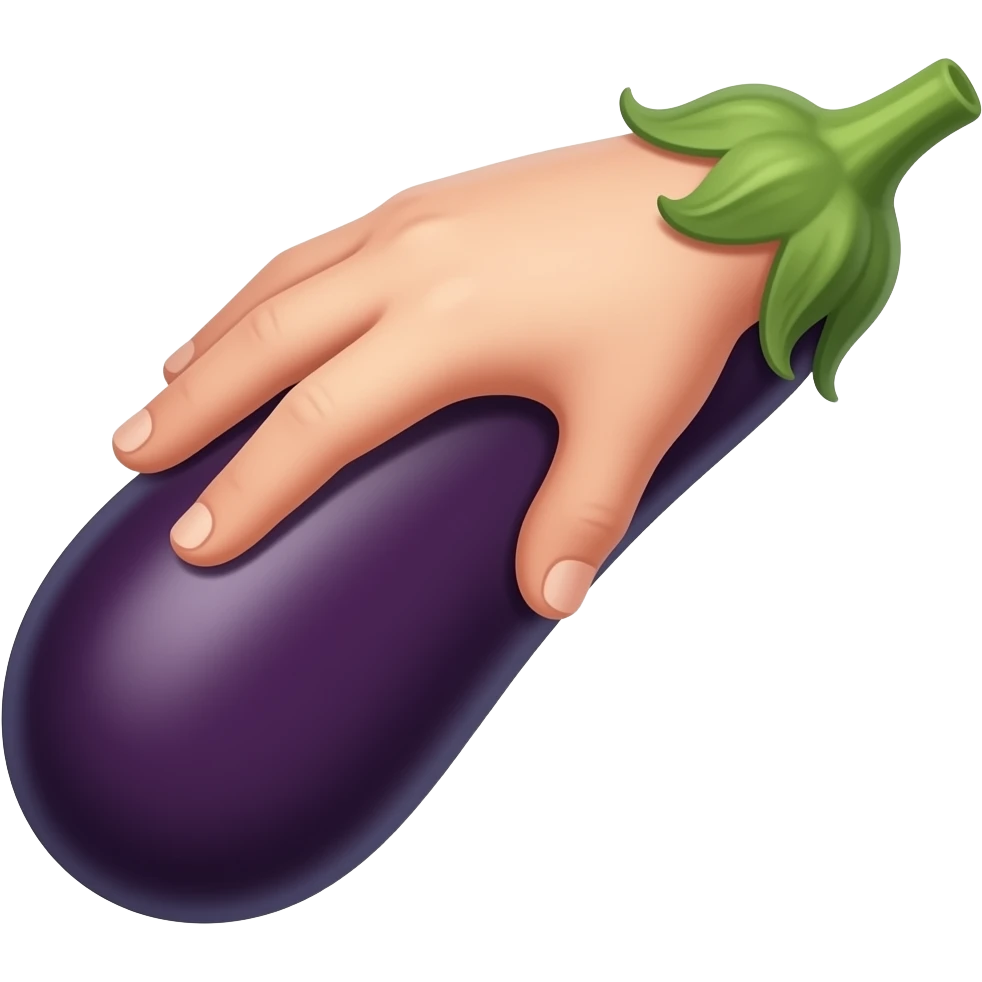 A hand grippin the eggplant while the hand moving up and down on the eggplant emoji