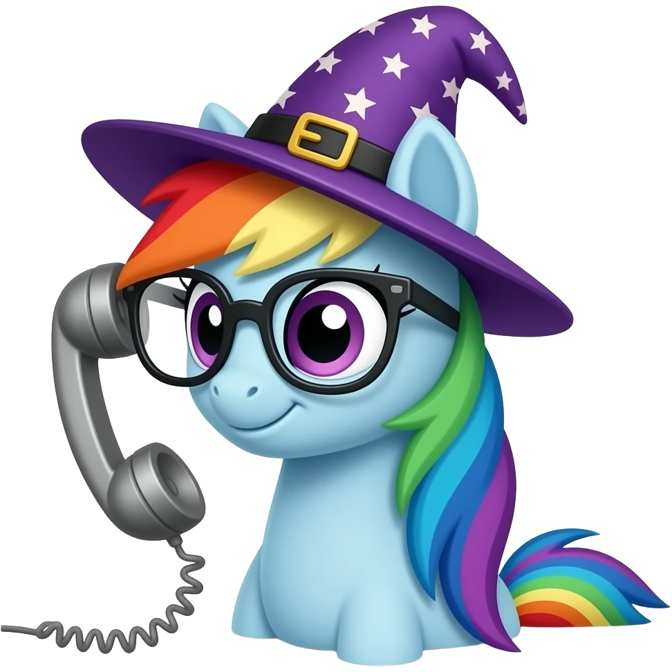 Rainbow pony witch glases and telephone emoji