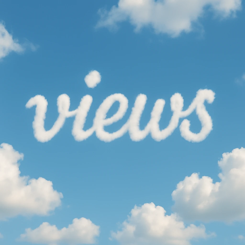A cloud formation shaped like the word "views" with a blue sky background emoji
