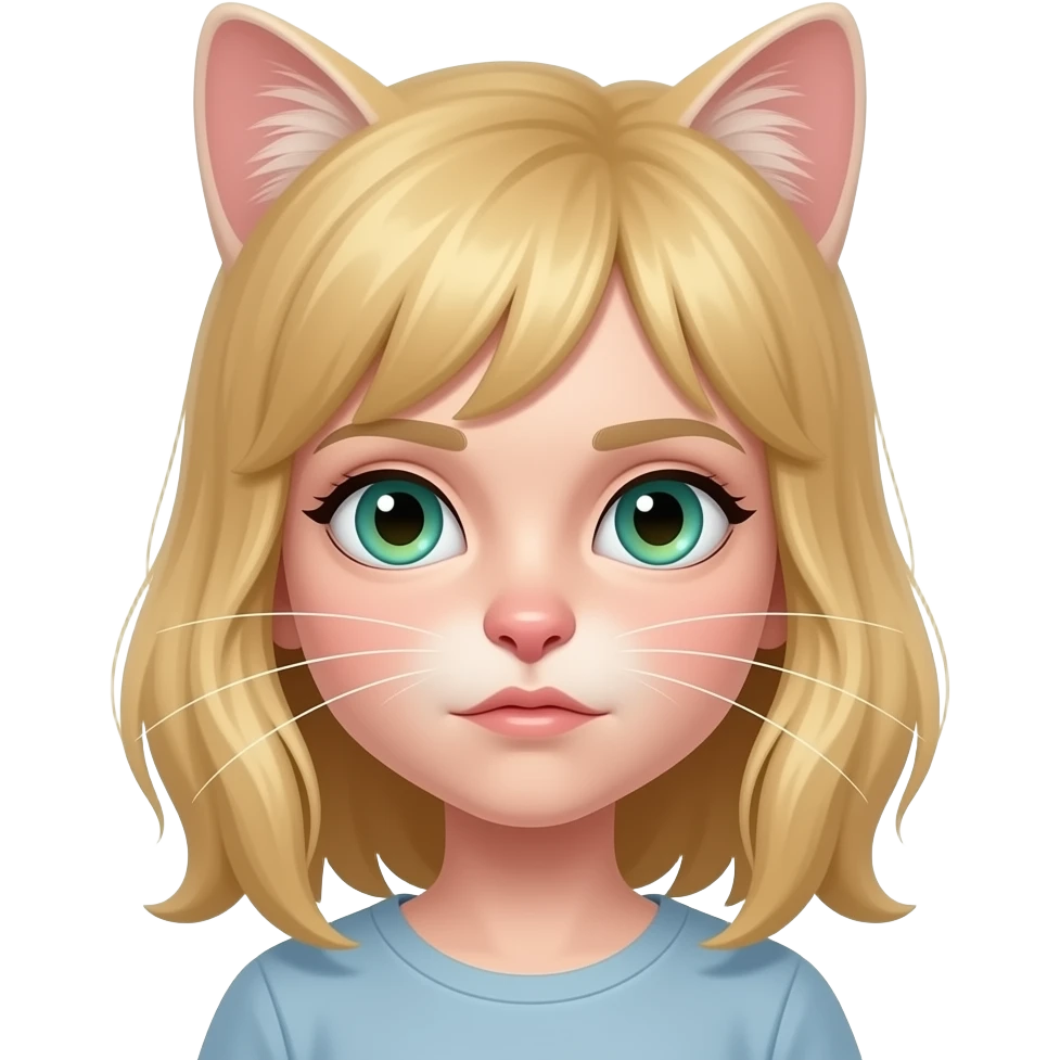 Dirty blonde girl with green eyes that are kind of blue that is autisticwith a ca emoji