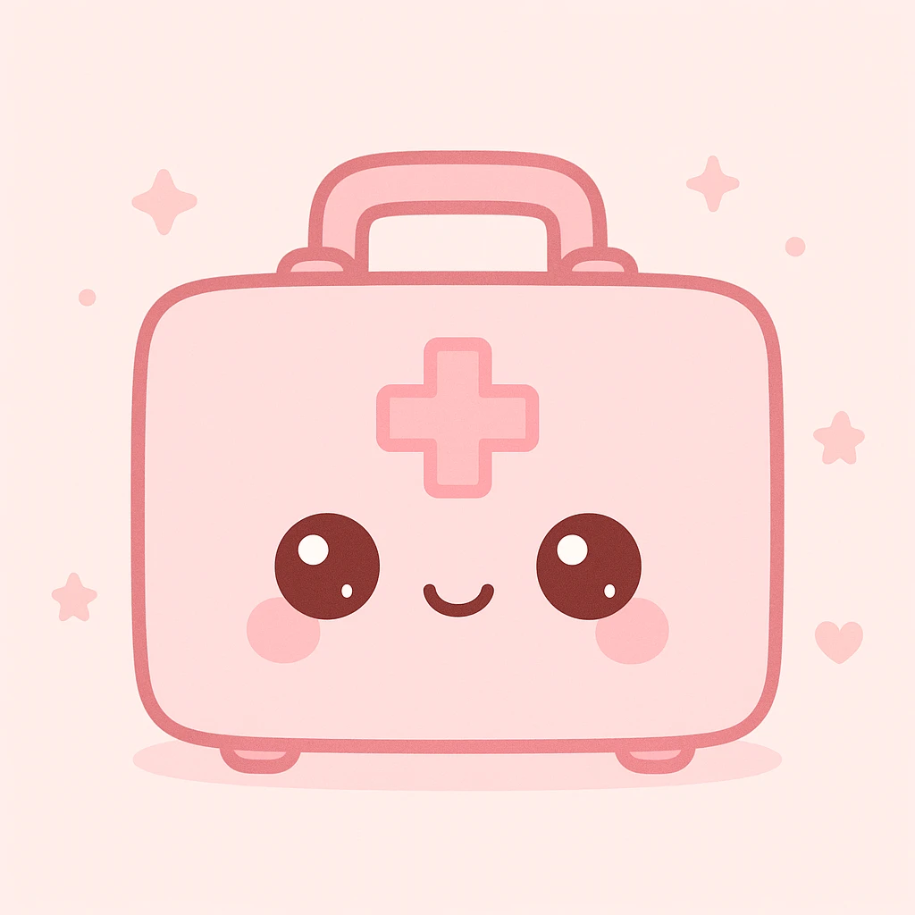 pink first aid kit, soft pastel, kawaii style emoji