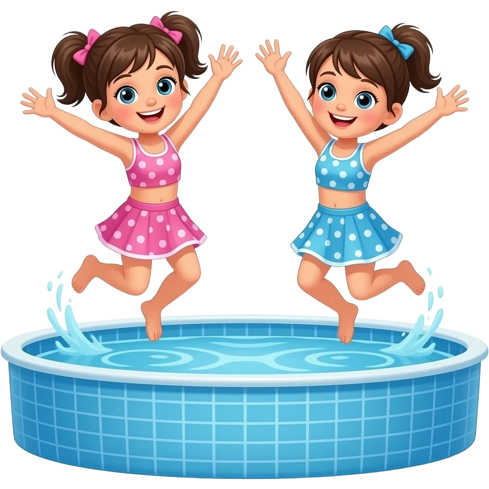 Make a picture of 2 little girls jumping in a pool emoji