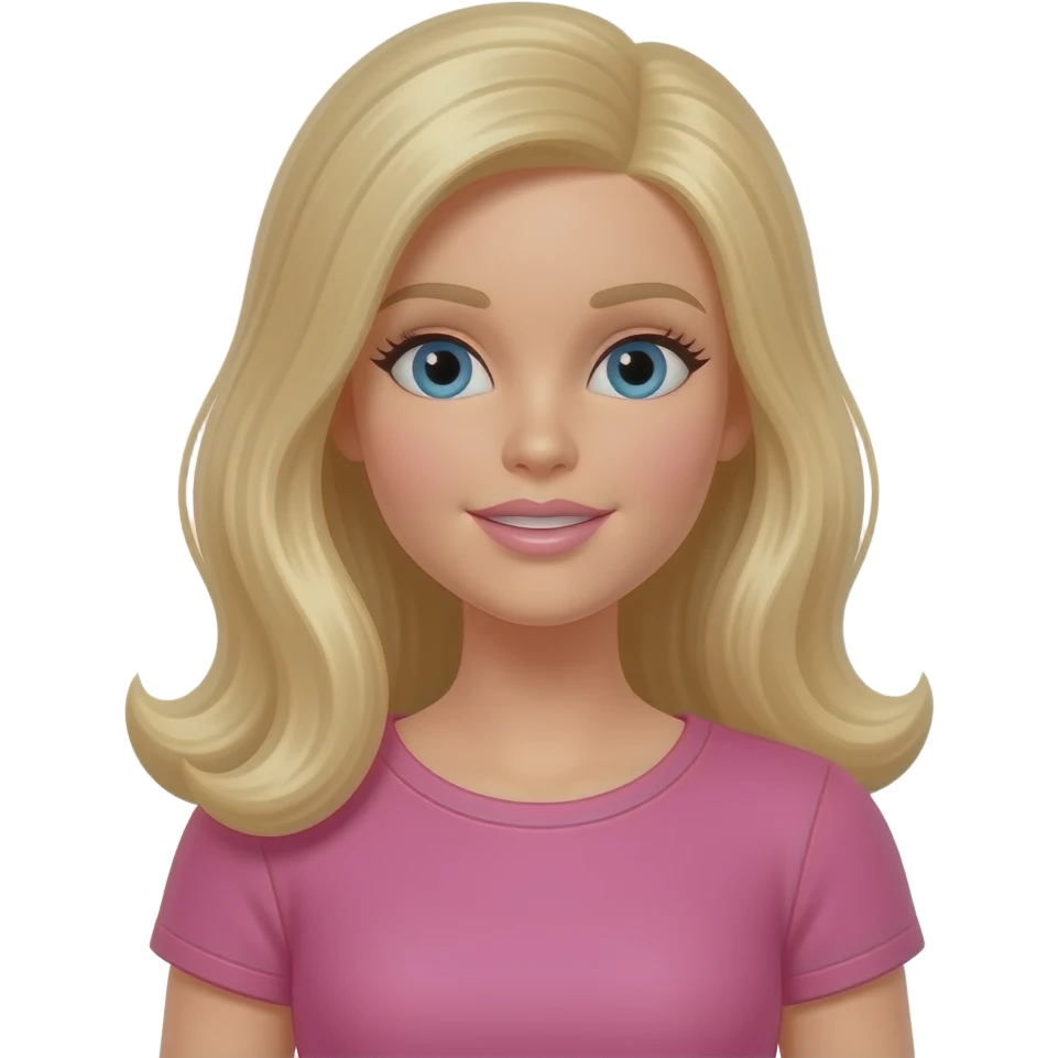 barbie emoji wearing a pink shirt with sleeves with an intrigued expression emoji