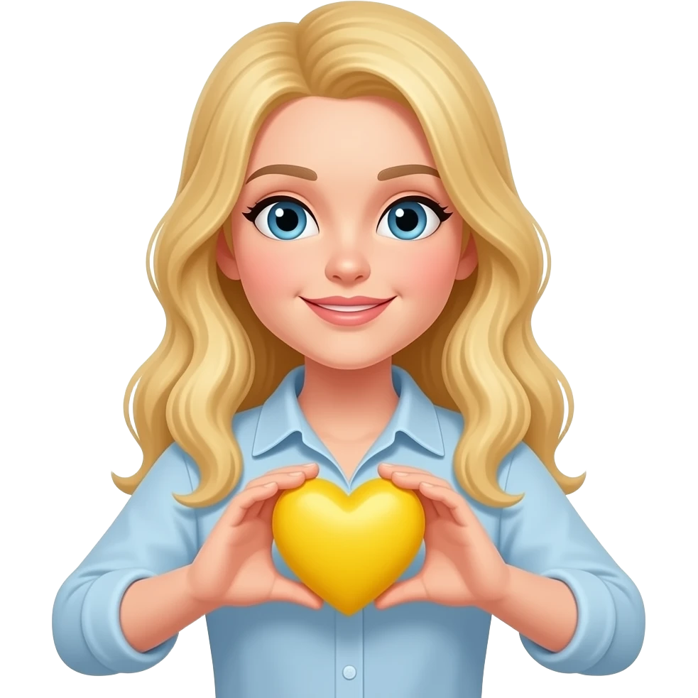 Foto de una rubia cogiendo un corazon amarillo con las manos emoji