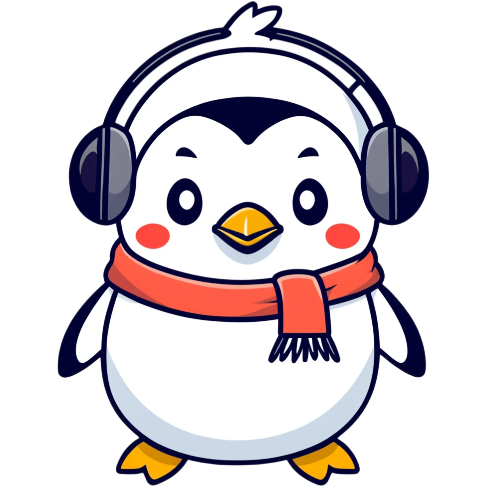 cozy penguin in cold weather with scarf and ear muffs emoji