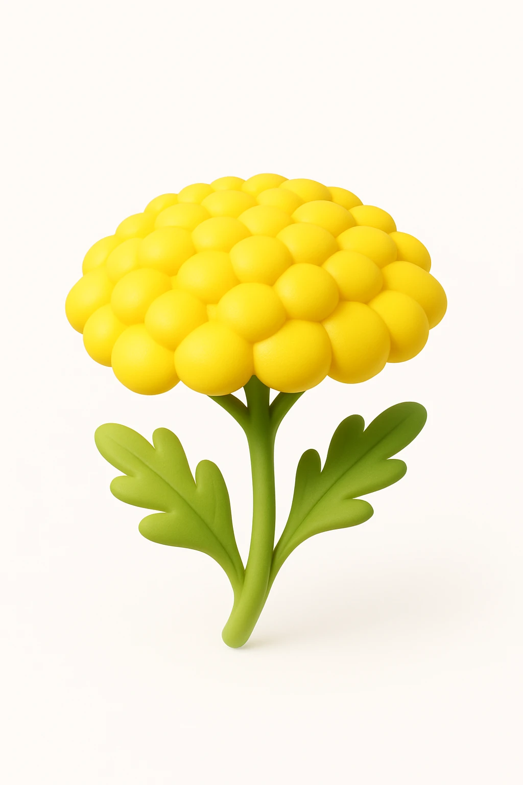 Edit the image to depict a yellow yarrow flower in a 3D iOS style. The style should be cartoonish, volumetric, with no faces or smiles. Use bright colors, rounded shapes, and a natural appearance. emoji
