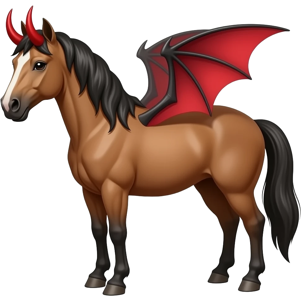 front view horse with red horns and red  bat wings emoji