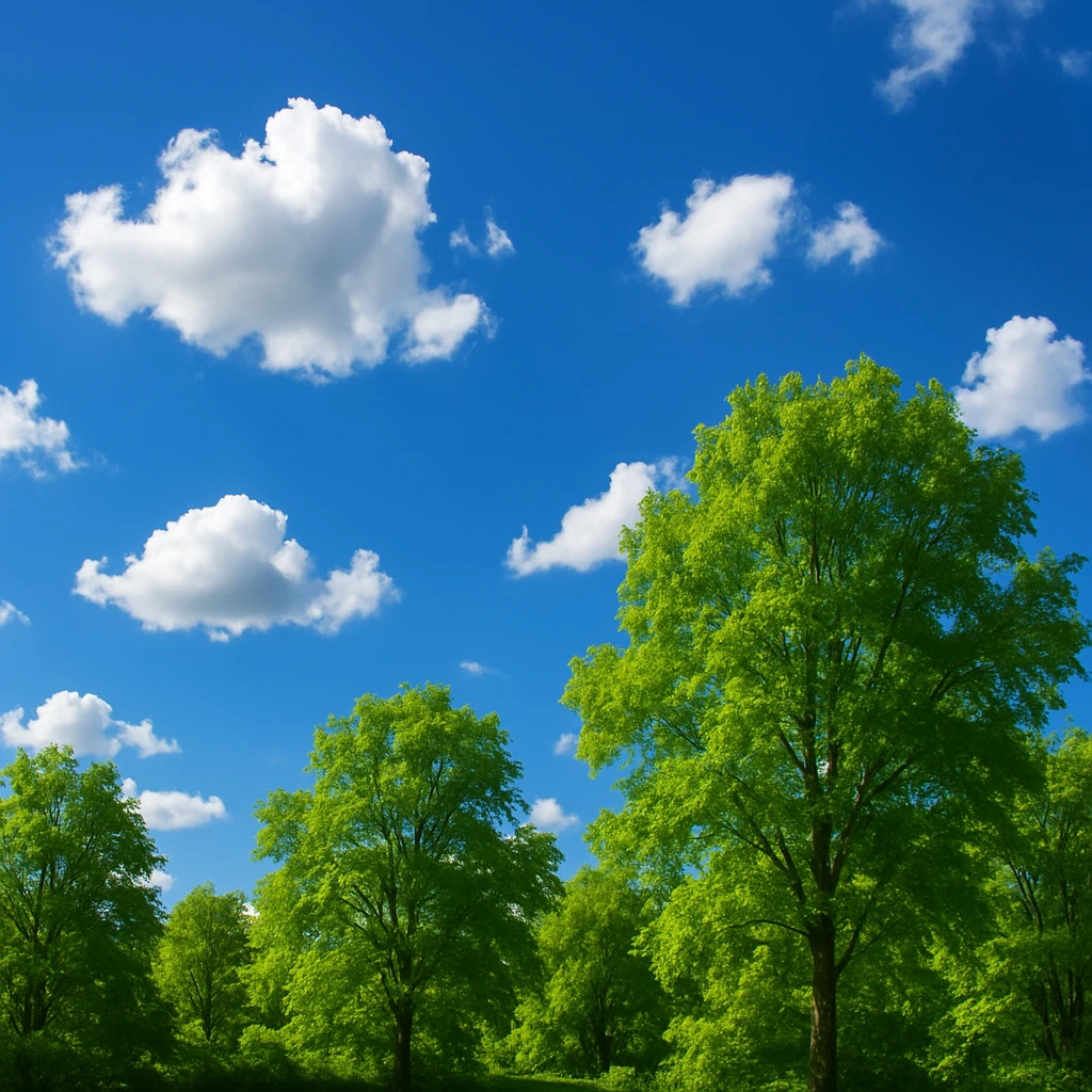 A sunny day with trees, sky, and clouds emoji