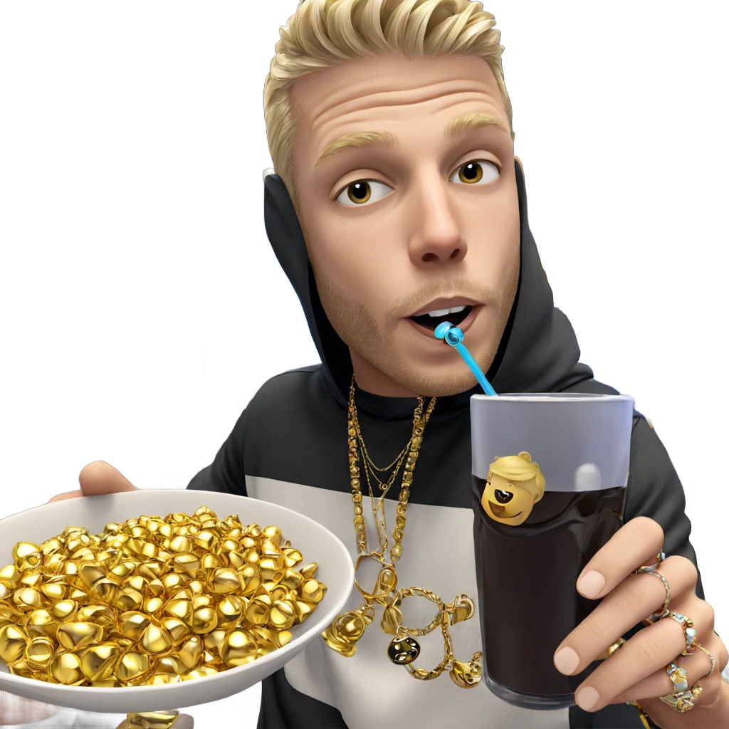 blonde boy with jewelry drink emoji