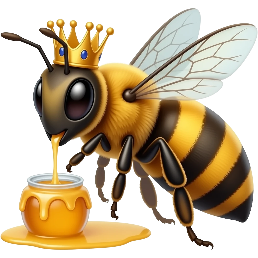 Make a Queen honeybee aith an crown and king Wasp with an crown eating honey emoji