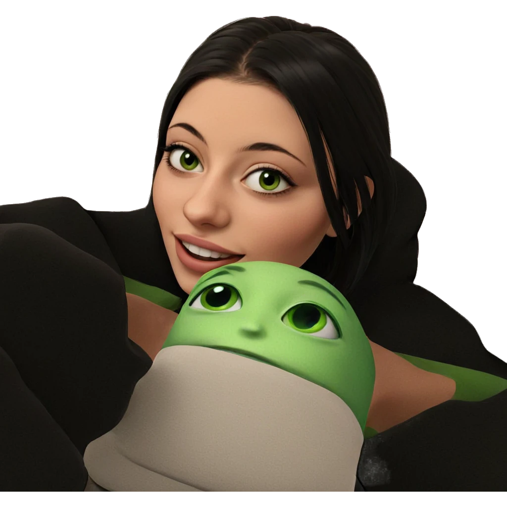 smiling girl with green skin emoji