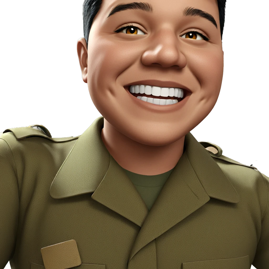 military boy with a smile emoji