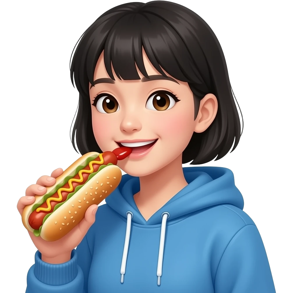 asian girl eating hot dog emoji