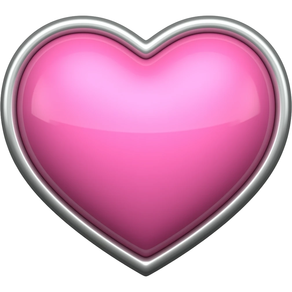 Light bold pink heart with silver chrome accents emoji