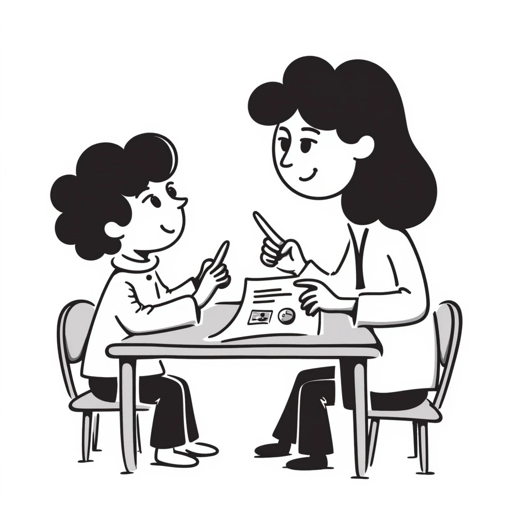 educator or speech therapist with child, who helps child with lessons emoji