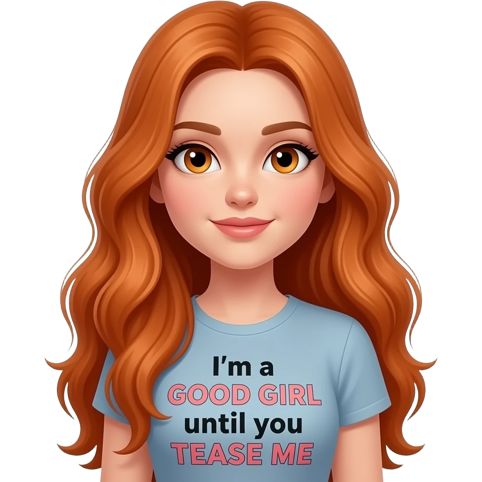 sexy girl with overlong ginger hair and ginger eyes a top with I'm a GOOD GIRL until you TEASE ME written on it emoji