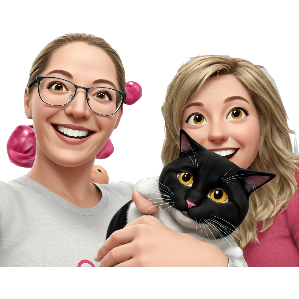 smiling girls and cat portrait emoji