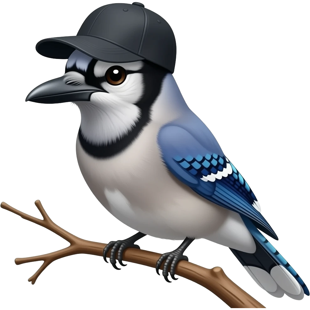 blue jay head shot. wearing baseball cap. emoji