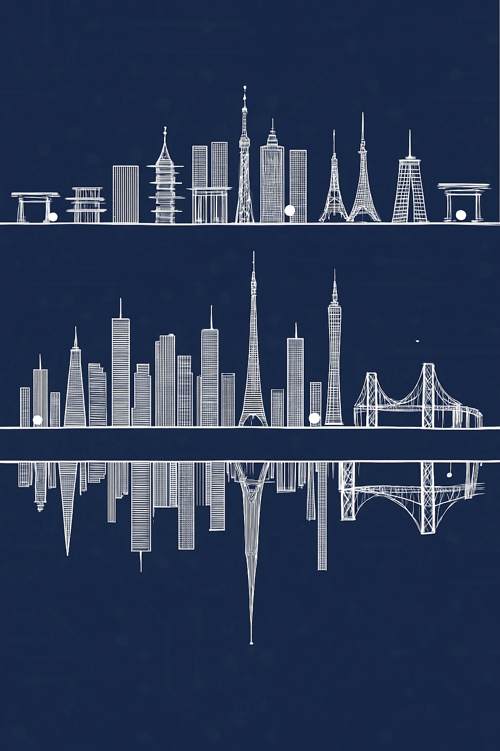 turn the san francisco skyline upside down and place it directly below the tokyo skyline emoji