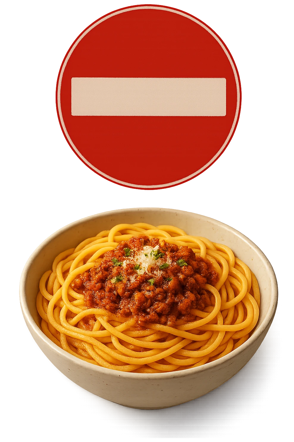 BOWL DI PASTA CON DIVIETO SOPRA,  iperrealistico 4k emoji