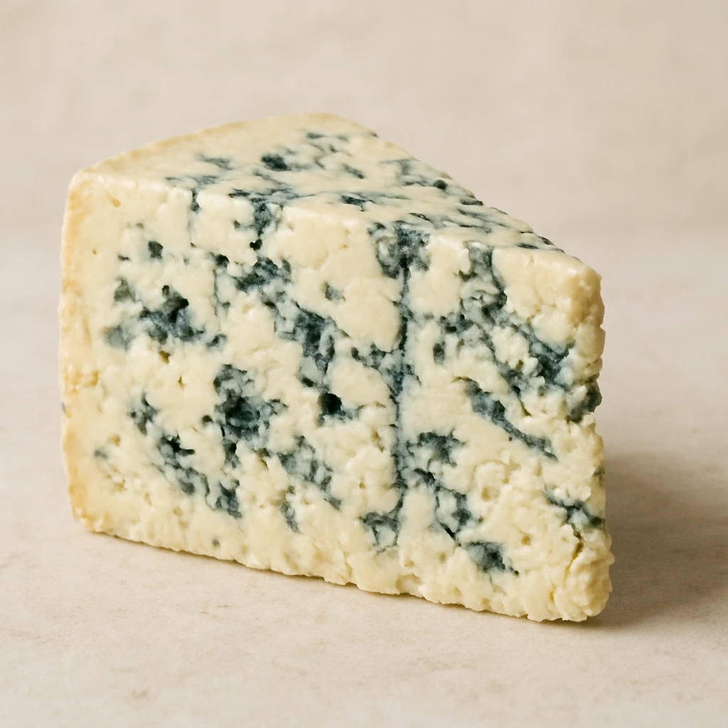 blue cheese wedge, realistic texture, visible blue veins, appetizing, neutral background emoji
