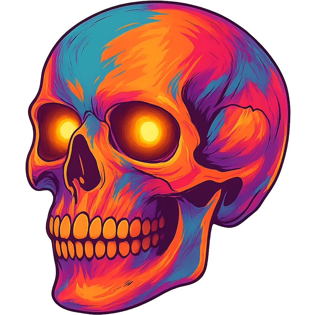 Add glowing eyes to the skull, keep the background transparent. emoji