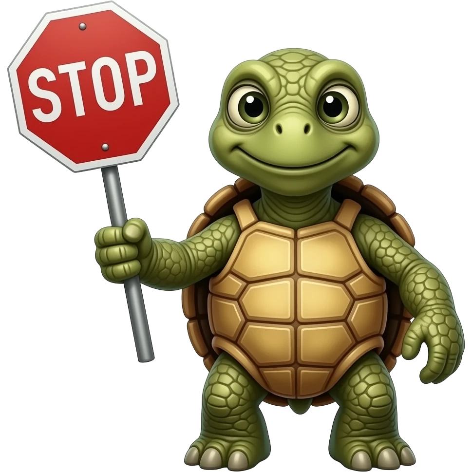 extremely old, wrinkled, turtle holding a stop sign emoji