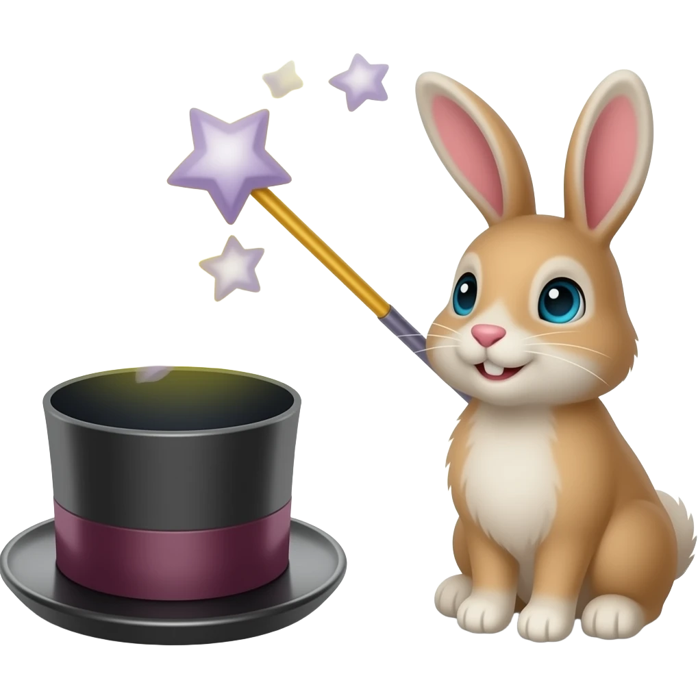 Magic wand, top hat, and rabbit emoji