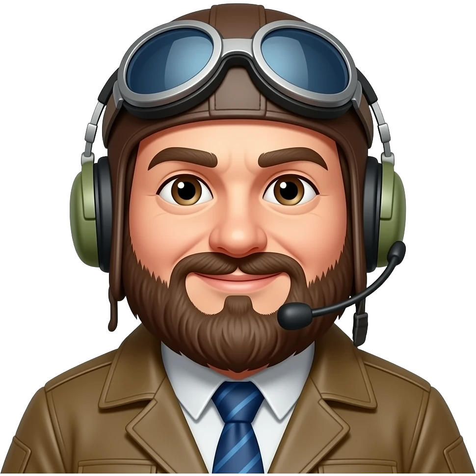 intermediate chubby bearded aviator without helmet, wearing headset emoji