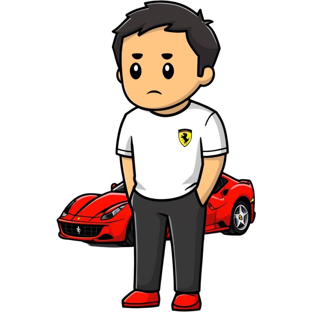 depressed man wearing a Ferrari t-shirt emoji