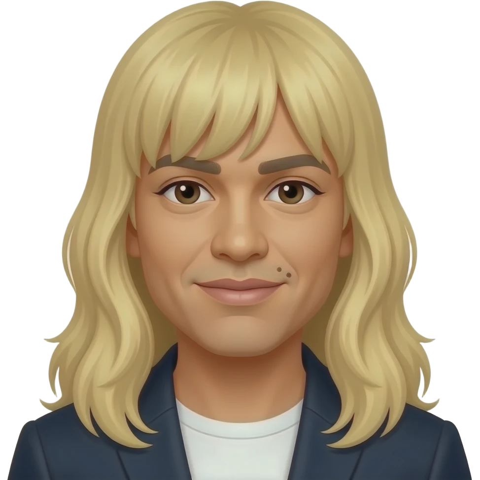 Vice Ganda an artist with long blonde hair with bangs, and a mole in the upper lip on left emoji
