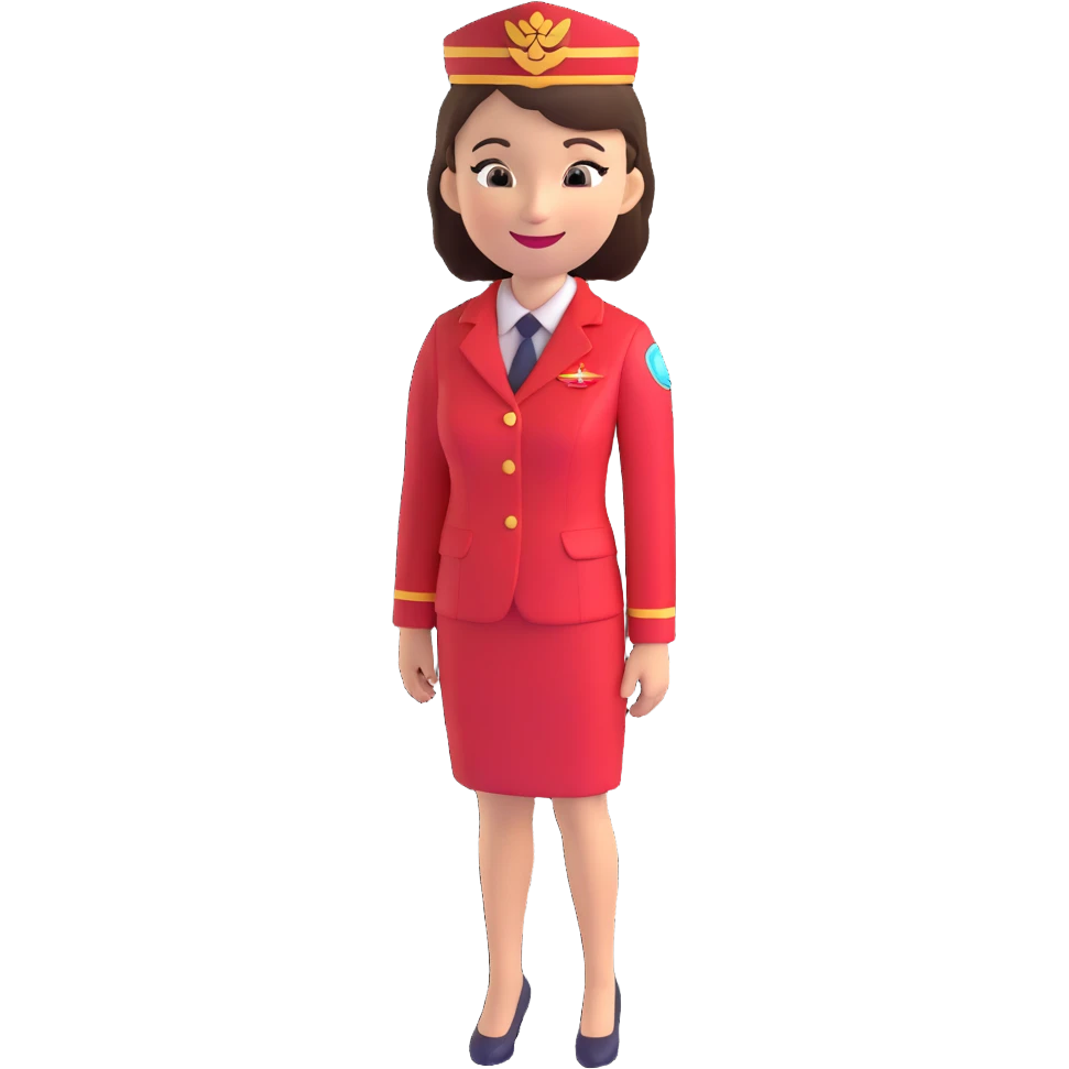 flight attendant in a red uniform, smiling emoji