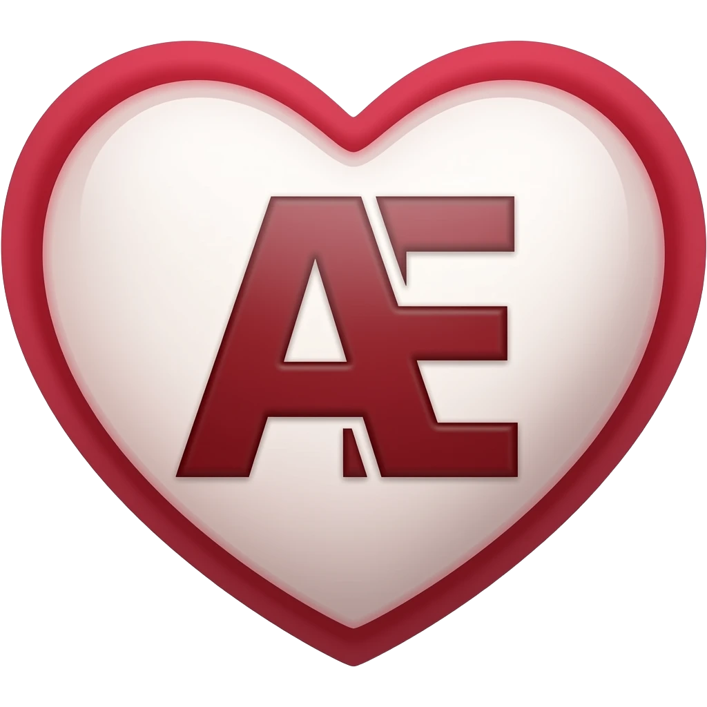 A heart symbol with the letters A and E jmerged togheter as a single letter  in it emoji