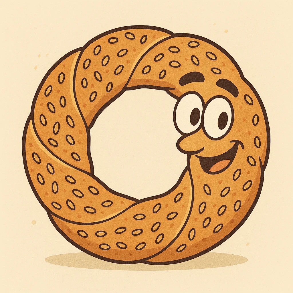 a simit, Turkish sesame bagel, cartoon style emoji