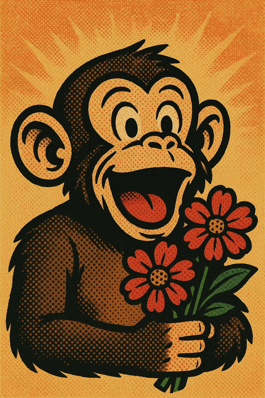 front view,  monkey with flowers, bust up emoji