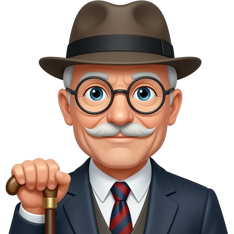 Daper old man with hat. Glasses and a walking cane emoji