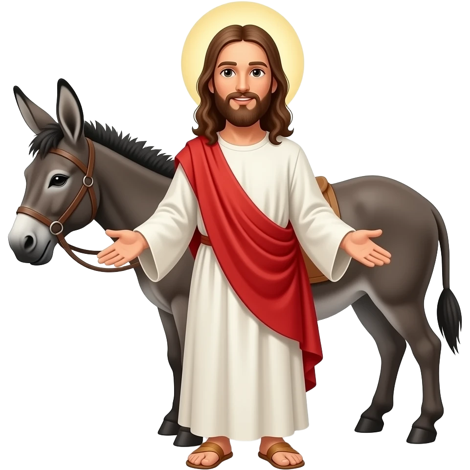 Jesus on a donkey with palms lining the floor emoji