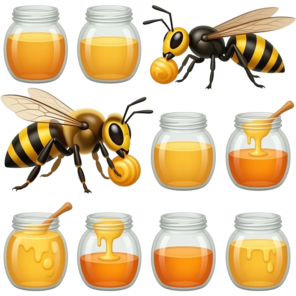 Male bee and male wasp and male Ant eating 12 honey emoji