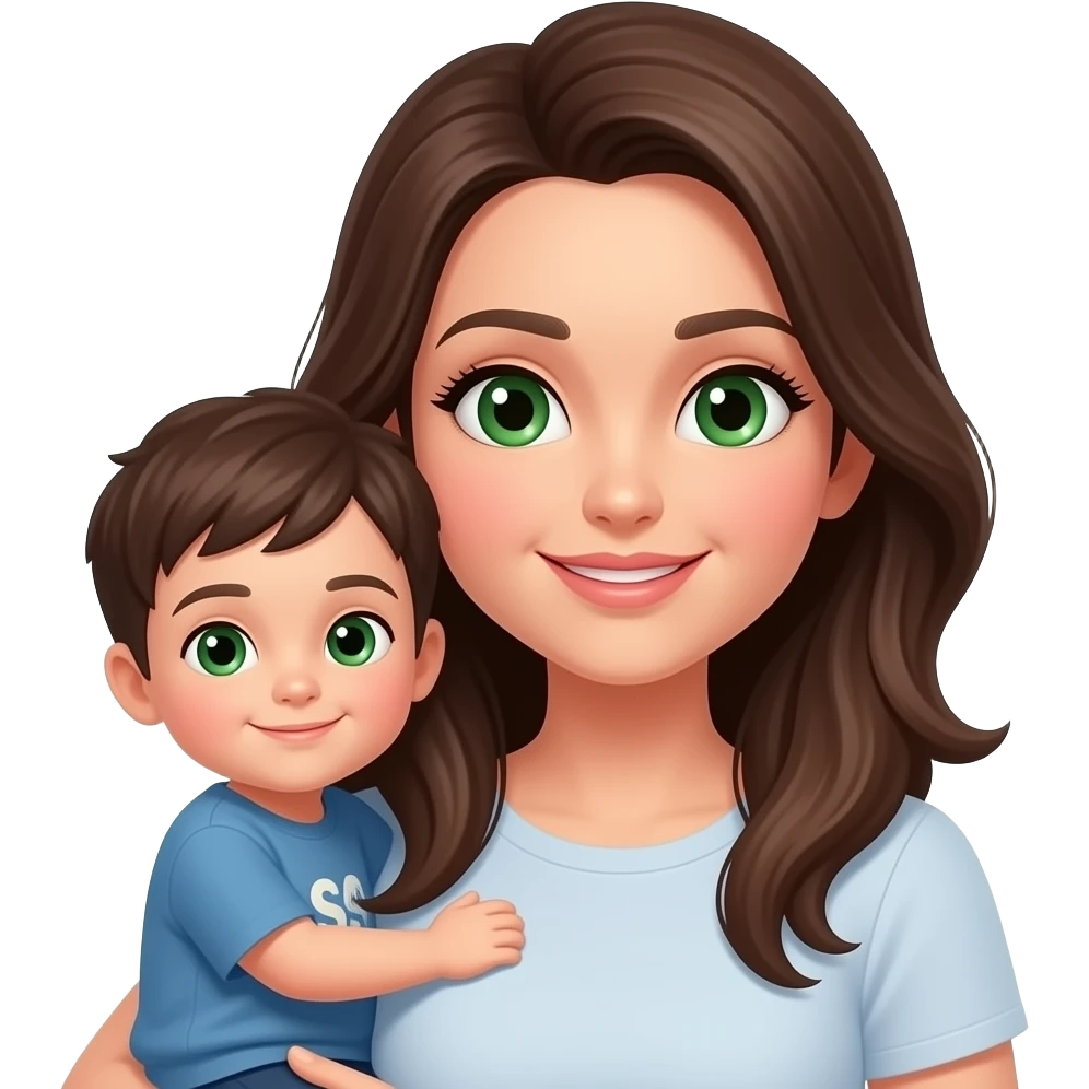 Mother with dark green eyes and son emoji