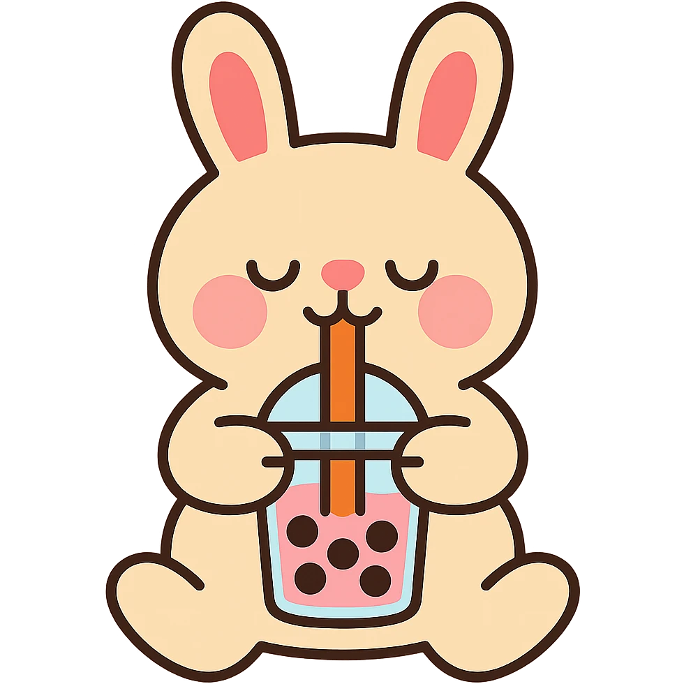 bubble tea bunny sipping boba with both paws, pastel-toon style emoji