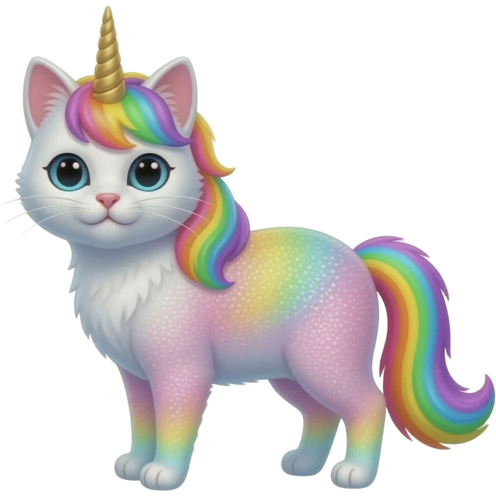 Glitter pastel rainbow unicorn cat emoji