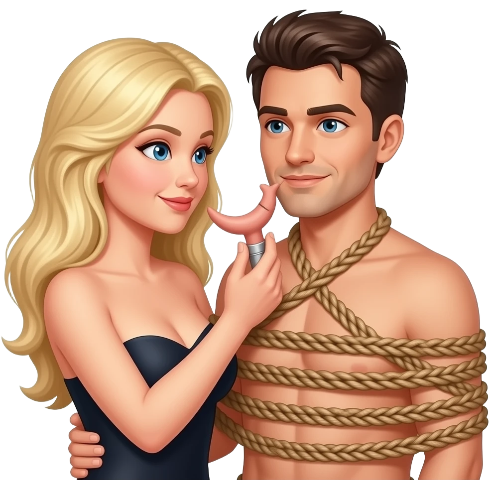 Blond woman strapless dildo pegging  a man bondage emoji