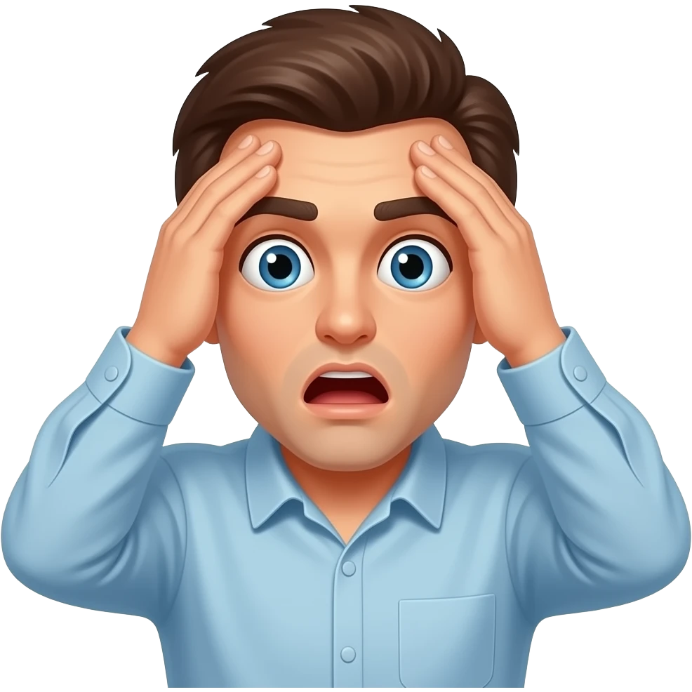 Guy with Hands on head out of shock and surprise like a big revelation was just discovered. emoji