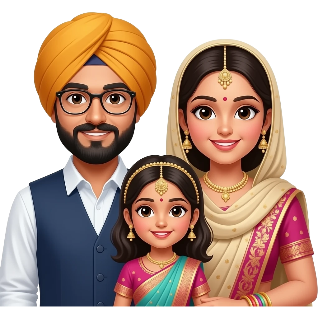 Myself wear punjabi with glass , my wife wear shari, midddle my daughter wear little girls sharee, remove pagri emoji