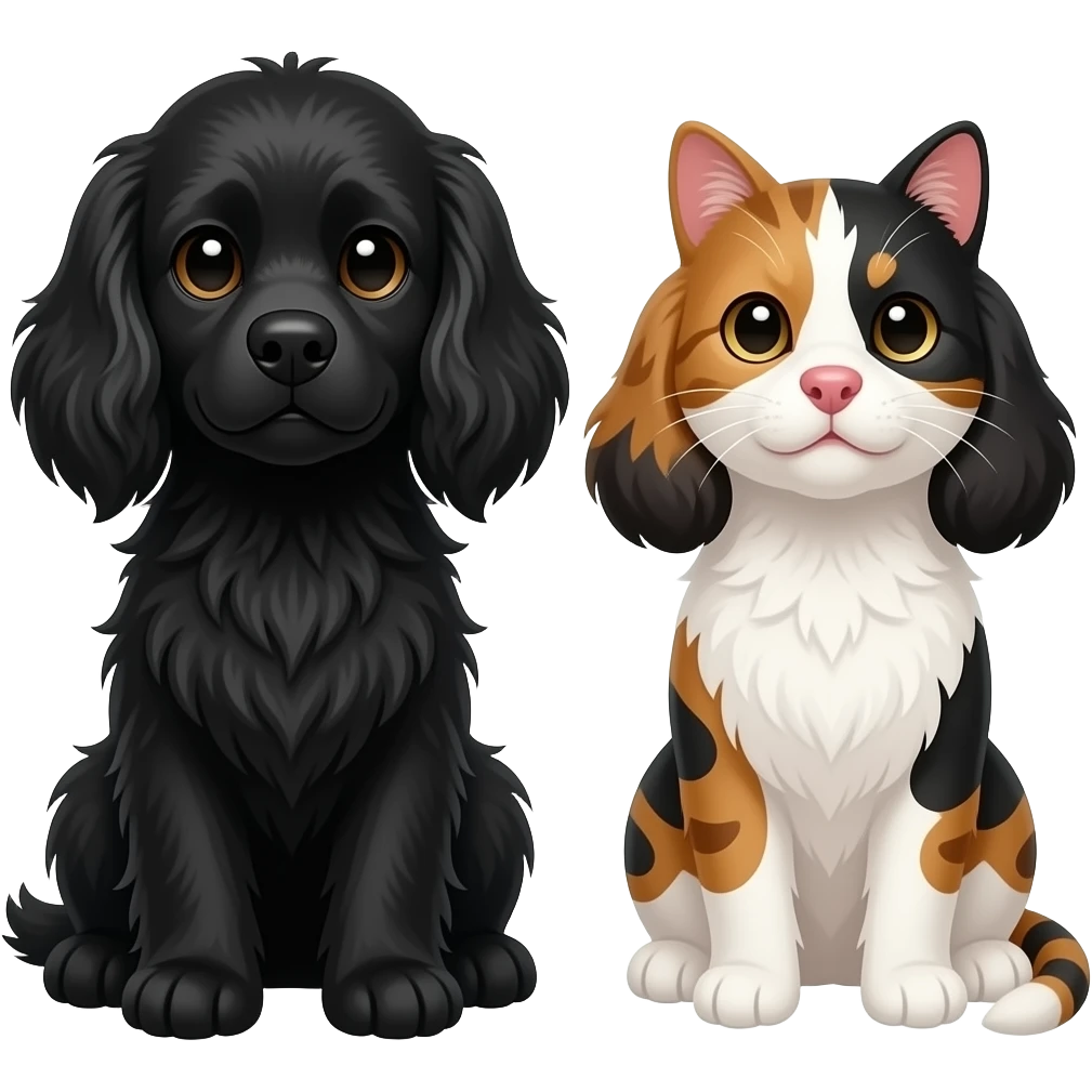 복슬한 검정강아지랑 삼색고양이랑 아메리칸 코커스파니엘 emoji