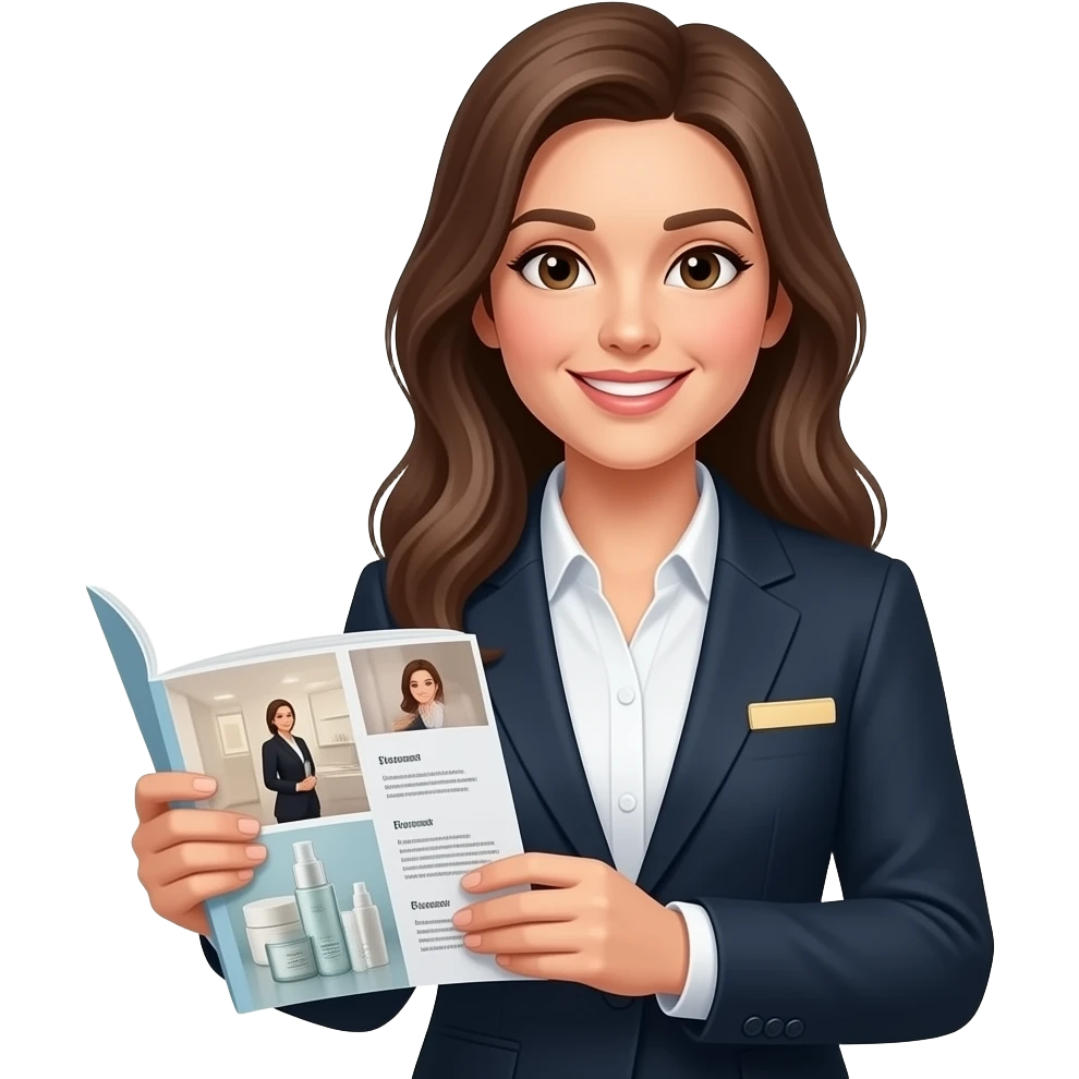 Créer un commercial qui travaille sur des salons, souriant et accueillant emoji